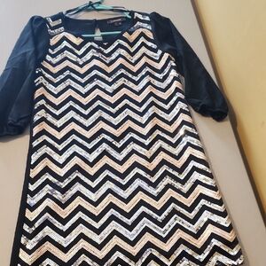 My Michelle Black and Silver Chevron Dress